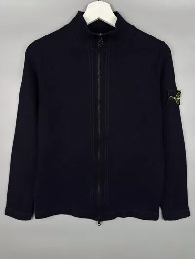 Pre-owned Stone Island Zip Up Wool Sweater In Blue
