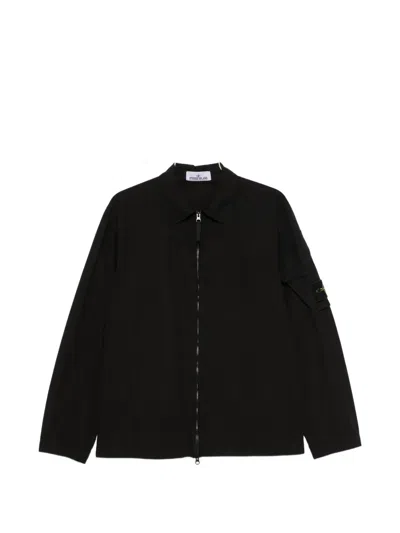 Stone Island Long Sleeved Zipped Jacket In Black