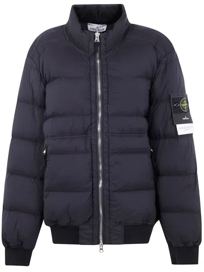 Stone Island Black Zipped Bomber Jacket In Blue