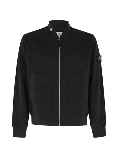 Stone Island Zipped Bomber Jacket In Black