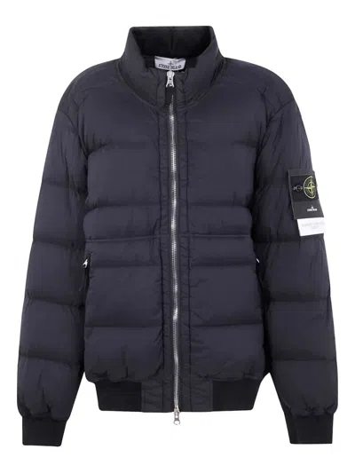 Stone Island Zipped Bomber Jacket Clothing In Blue
