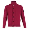Stone Island Zipped Cardigan With Buttons In Burgundy Lambswool