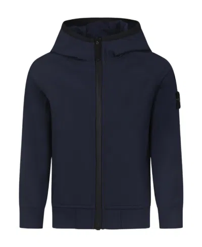 Stone Island Zipped Hooded Jacket In Blue