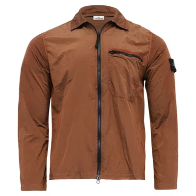 Stone Island Zipped Jacket In Rust Orange Nylon