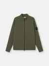 Stone Island Zipper-up Sweater With Raglan Sleeves And Ribbed Trims In Green