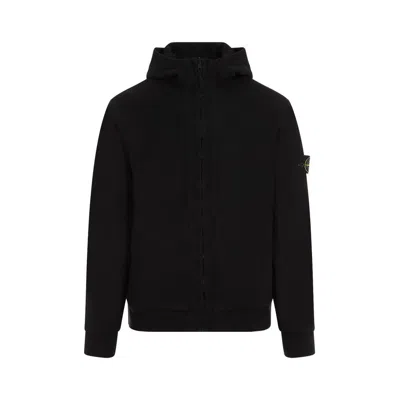 Stone Island Zipped Reversible Hooded Jacket In Black