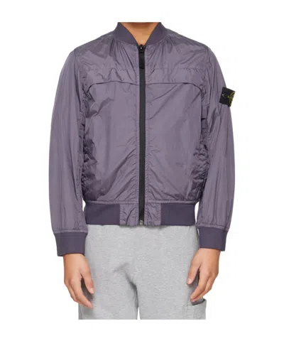 Stone Island Zipper Bomber Jacket In Blue