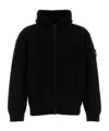 Stone Island Hooded Sweater With Zip In Wool And Cashmere In Black