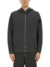 Stone Island Front Zip Closure Grey Zipper Hoodie In Grey