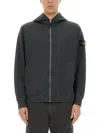 Stone Island Front Zip Closure Grey Zipper Hoodie In Military Green