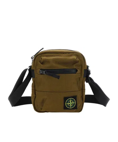 Stone Island Zipper Shoulder Bag In Bark Color