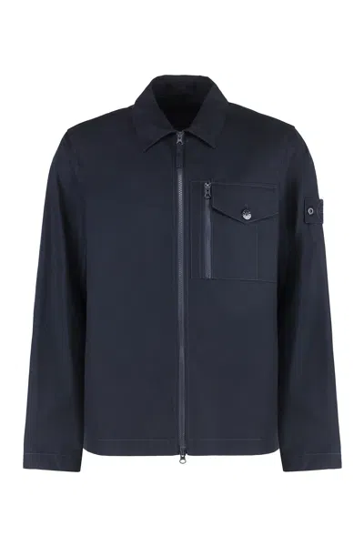 Stone Island Zippered Cotton Jacket In Blue