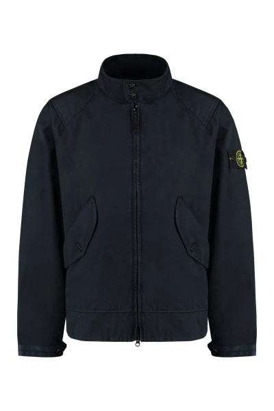 Stone Island Zippered Cotton Jacket In Blue