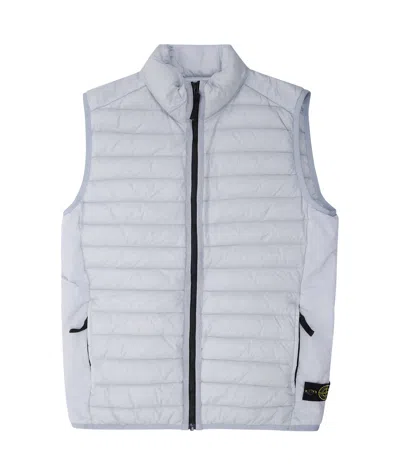 Stone Island Zippered Down Vest In Blue