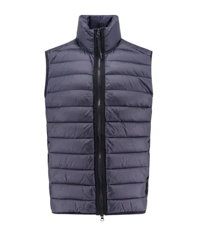 Stone Island Zippered Down Vest In Blue