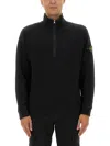Stone Island Zip-up Sweatshirt With Logo In Black