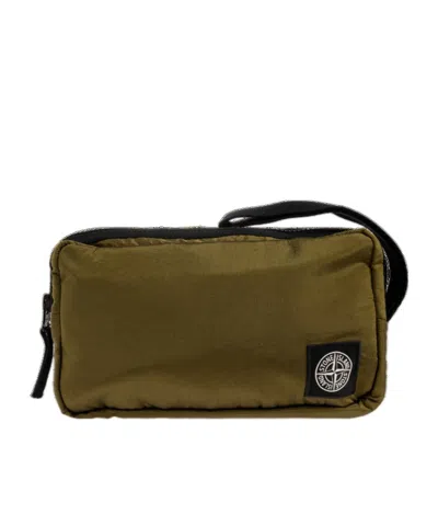 Stone Island Logo-patch Wrist-strap Shoulder Bag In Green