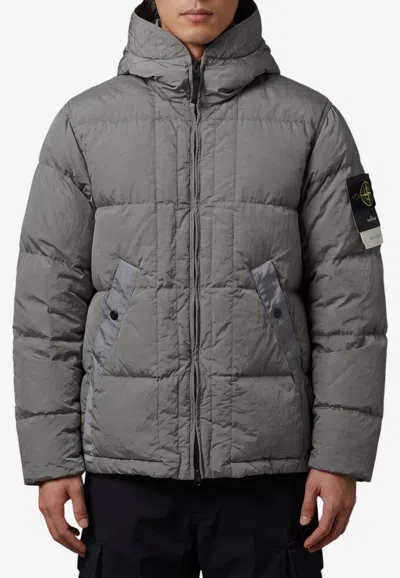 Stone Island Zip-up Down Jacket In Gray