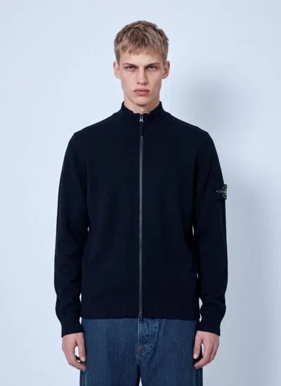 Stone Island Zip-up Knit Cardigan In Blue