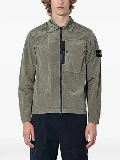 Stone Island Zip-up Patch-pocket Jacket In Green