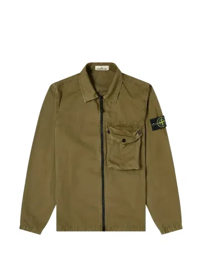 Stone Island Zip-up Pocket Overshirt In Green