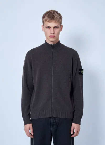 Stone Island Zip-up Wool Cardigan In Gray