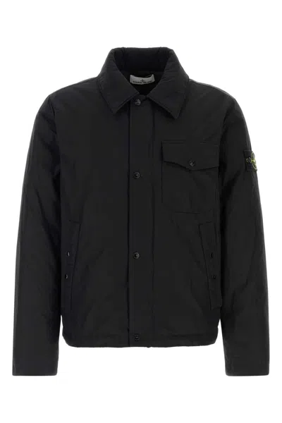 Stone Island -inspired Black Polyester-blend Down Jacket In Animal Print