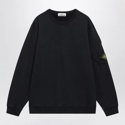 Stone Island -inspired Cotton Crewneck Sweatshirt In Black