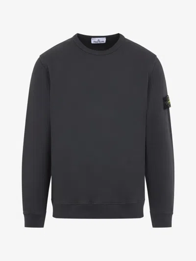 Stone Island -style Cotton Fleece Crewneck Sweatshirt With Badge Detail In Black