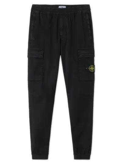 Stone Island -style Drawstring Waist Cargo Pants With Front Zip & Snap Pockets In Nero