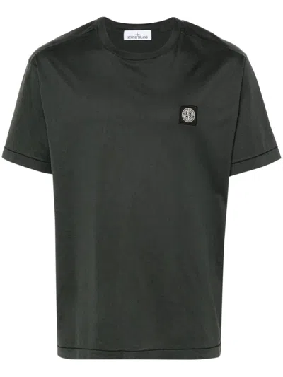 Stone Island Compass-patch Cotton T-shirt In Grey