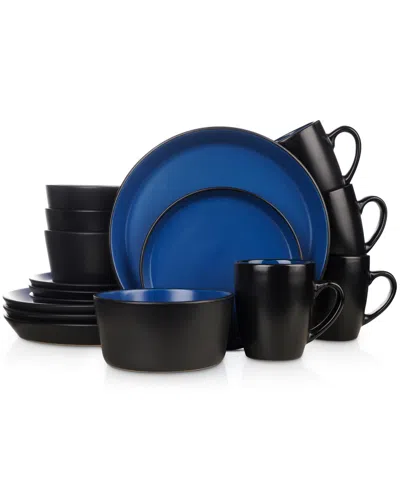 Stone Lain Albie 16 Pc. Dinnerware Set, Service For 4 In Blue And Black