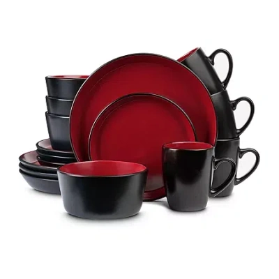 Stone Lain Albie 16 Piece Stoneware Dinnerware Set In Black