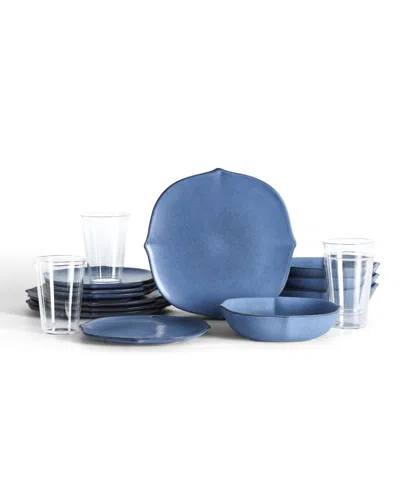 Stone Lain Baskerville 16 Pc. Dinnerware & Glassware Set, Service For 4 In Blue