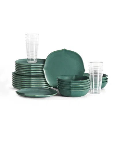 Stone Lain Baskerville 32 Pc. Dinnerware & Glassware Set, Service For 8 In Green