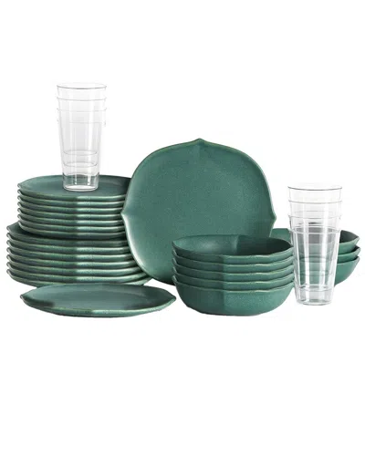 Stone Lain Baskerville 32pc Stoneware Dinnerware Set With Borosilicate Glass
