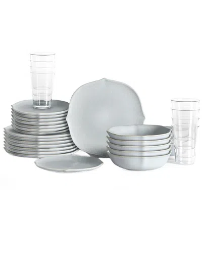 Stone Lain Baskerville 32pc Stoneware Dinnerware Set With Borosilicate Glass