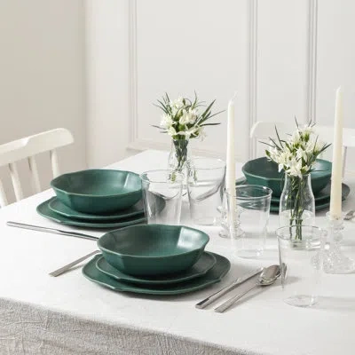 Stone Lain Baskerville 32-piece Dinnerware Set Stoneware, Borosilicate Glass In Gray