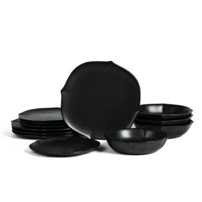 Stone Lain Baskerville Stoneware 12-piece Dinnerware Set In Black