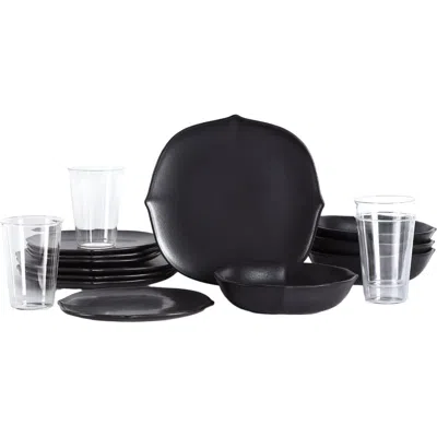 Stone Lain Baskerville Stoneware 16-piece Dinnerware Set, Includes Glassware In Black