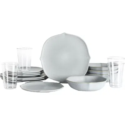 Stone Lain Baskerville Stoneware 16-piece Dinnerware Set, Includes Glassware In Blue