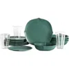 Stone Lain Baskerville 16pc Stoneware Dinnerware Set With Borosilicate Glass In Green