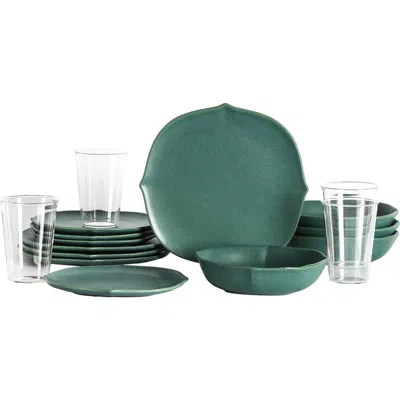 Stone Lain Baskerville Stoneware 16-piece Dinnerware Set, Includes Glassware In Green