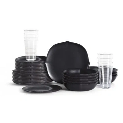 Stone Lain Baskerville Stoneware 32-piece Dinnerware Set, Includes Glassware In Black