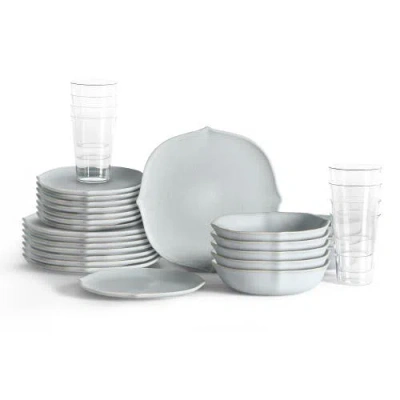 Stone Lain Baskerville Stoneware 32-piece Dinnerware Set, Includes Glassware In Blue