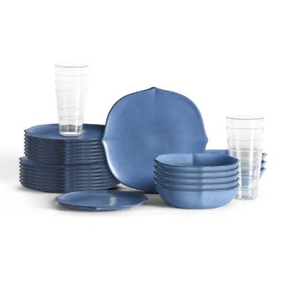 Stone Lain Baskerville Stoneware 32-piece Dinnerware Set, Includes Glassware In Blue