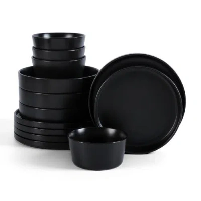 Stone Lain Celina Stoneware 24-piece Dinnerware Set, Cereal And Dinner Bowls In Black