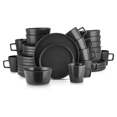 Stone Lain Celina Stoneware 32 Piece Dinnerware Set, Service For 8, Black Matte