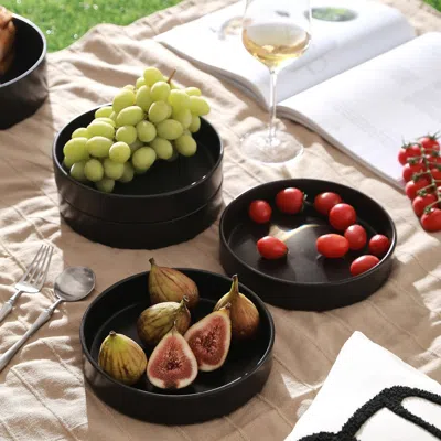 Stone Lain Celina Stoneware 4-piece Pasta Bowl Set In Black