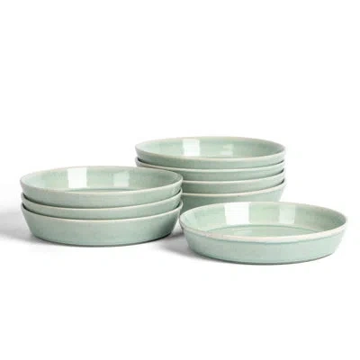 Stone Lain Claire 8-piece Pasta Bowl Set Stoneware In Green